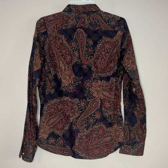 Chaps vintage paisley blouse button up down shirt top - Picture 8 of 10